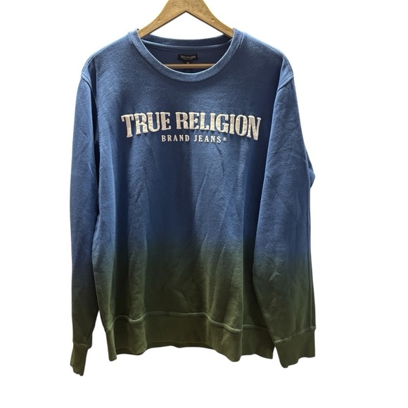 True Religion Federal Blue Ombre Pullover Sweatshirt Size L - Picture 2 of 7